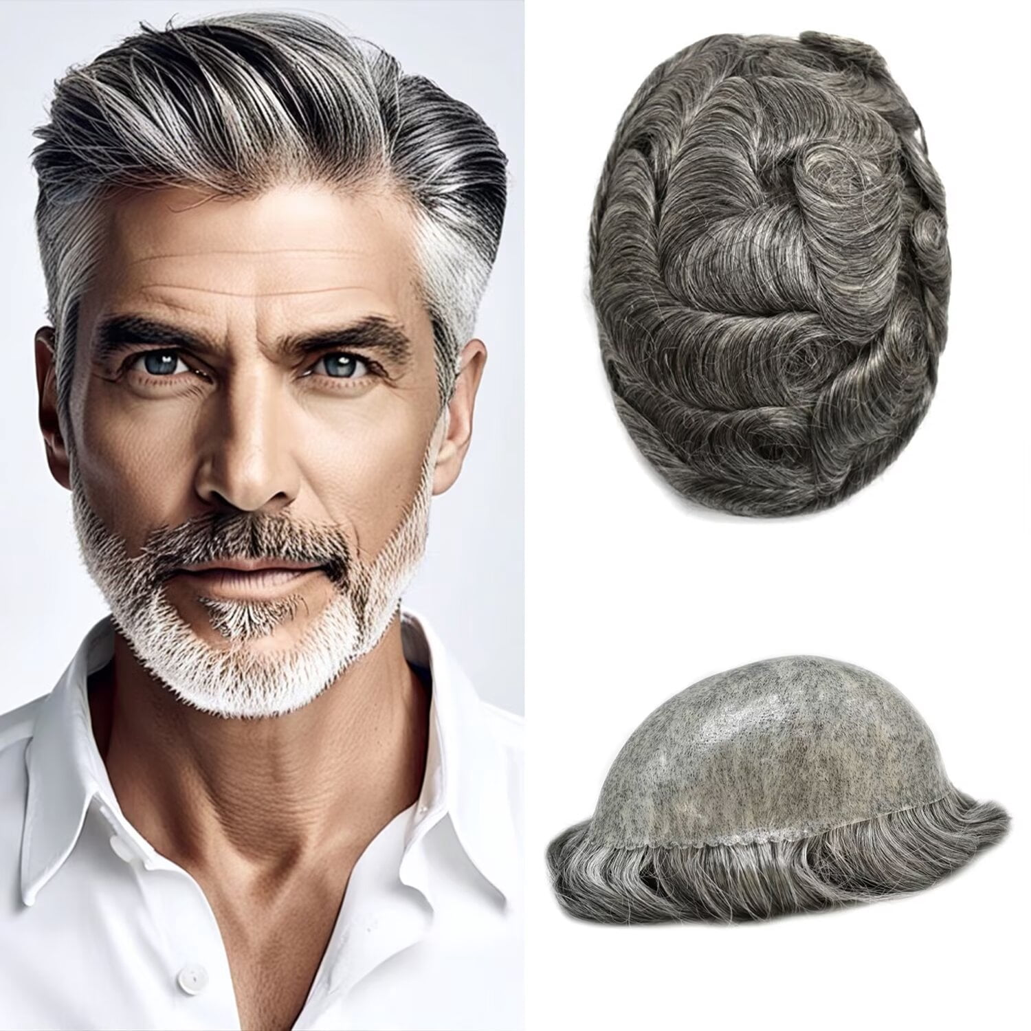 Mens Hairpiece LYRICAL HAIR Human Hair Replacement System Durable Thin Skin PU Injected Toupee Hair Wigs for Men