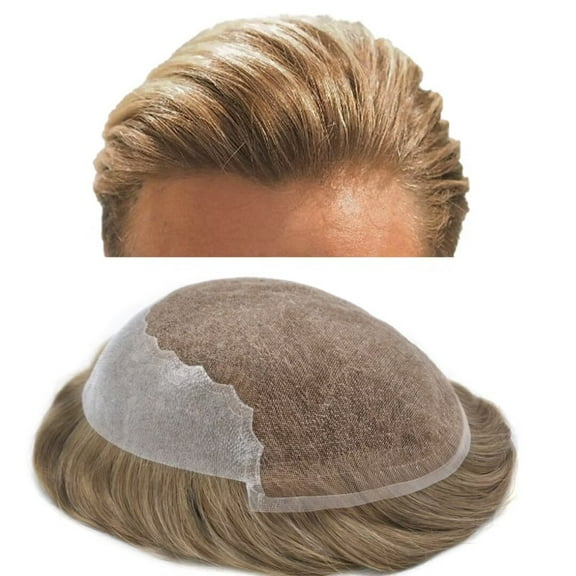 LYRICAL HAIR Toupee for Men French Lace Hairpiece Indian Human Hair System Replacement Lace with PU Mens Toupee Human Hair Black Brown Blonde Gray Hair #2010 light ash blonde with 10% Gray