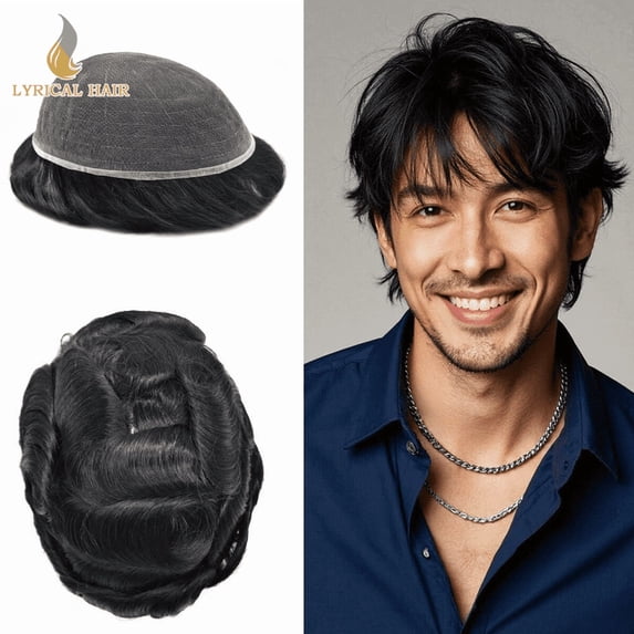 LYRICAL HAIR Toupee for Men Indian Human Hair Replacement System All Lace Mens Toupee French Lace Hairpieces for Man Bleached Front Knots Mens Hair Piece Unit