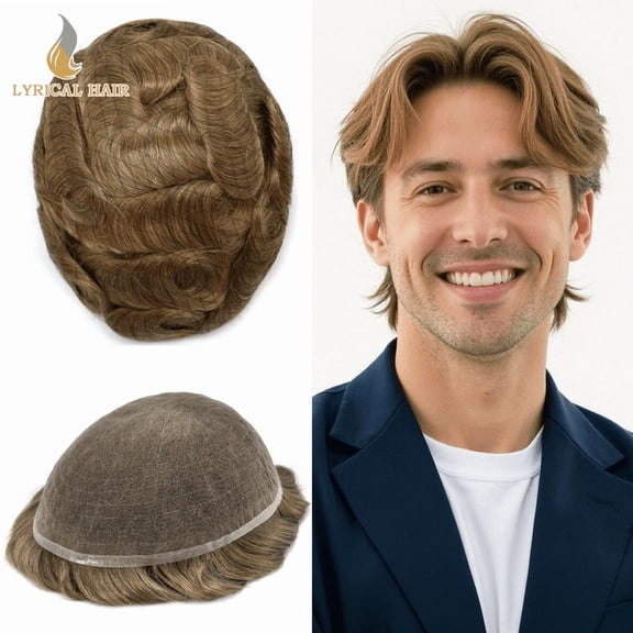 LYRICAL HAIR Toupee for Men Indian Human Hair Replacement System All Lace Mens Toupee French Lace Hairpieces for Man Bleached Front Knots Mens Hair Piece Unit