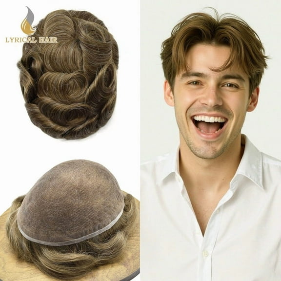 LYRICAL HAIR Toupee for Men Indian Human Hair Replacement System All Lace Mens Toupee French Lace Hairpieces for Man Bleached Front Knots Mens Hair Piece Unit