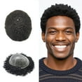 thumbnail image 1 of LYRICAL HAIR Toupee for Men All Poly Human Hair Replacement System African American Mens Toupee Hairpieces for Man Curly Hair Prosthesis for Man #1B OFF BLACK-8MM CURLY WAVE, 1 of 6