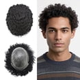 thumbnail image 1 of LYRICAL HAIR Toupee for Men All Poly Human Hair Replacement System African American Mens Toupee Hairpieces for Man Curly Hair Prosthesis for Man #1 JET BLACK 12MM CURLY WAVE, 1 of 7