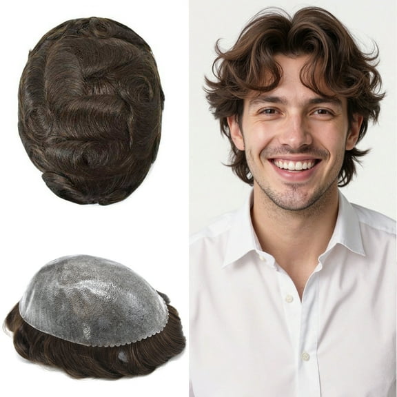 LYRICAL HAIR Toupee for Men Human Hair Replacement Systems All Poly Mens Toupee Hairpiece Black Brown Blonde Gray Hair Wig Units