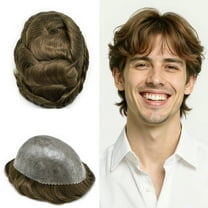LYRICAL HAIR Toupee for Men Human Hair Replacement Systems All Poly Mens Toupee Hairpiece Black Brown Blonde Gray Hair Wig Units