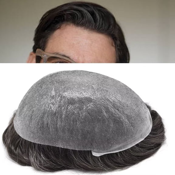 LYRICALHAIR Toupee for Men Hairpiece Indian Human Hair Replacement System Full Poly Hair Units for Man PU Injected Male Wig Hair Prosthesis