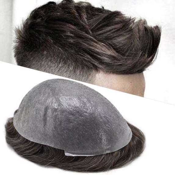 LYRICALHAIR Toupee for Men Hairpiece Indian Human Hair Replacement System Full Poly Hair Units for Man PU Injected Male Wig Hair Prosthesis