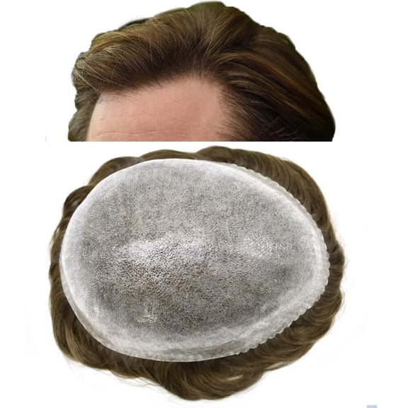 LYRICALHAIR Toupee for Men Hairpiece Indian Human Hair Replacement System Full Poly Hair Units for Man PU Injected Male Wig Hair Prosthesis