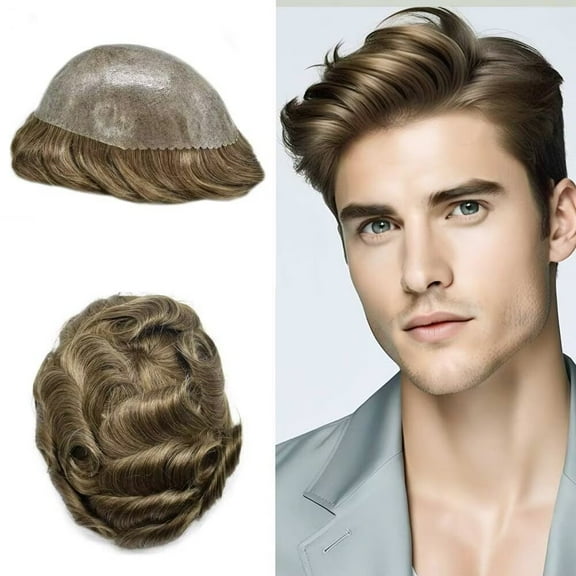 Mens Hairpiece LYRICAL HAIR Human Hair Replacement System Durable Thin Skin PU Injected Toupee Hair Wigs for Men