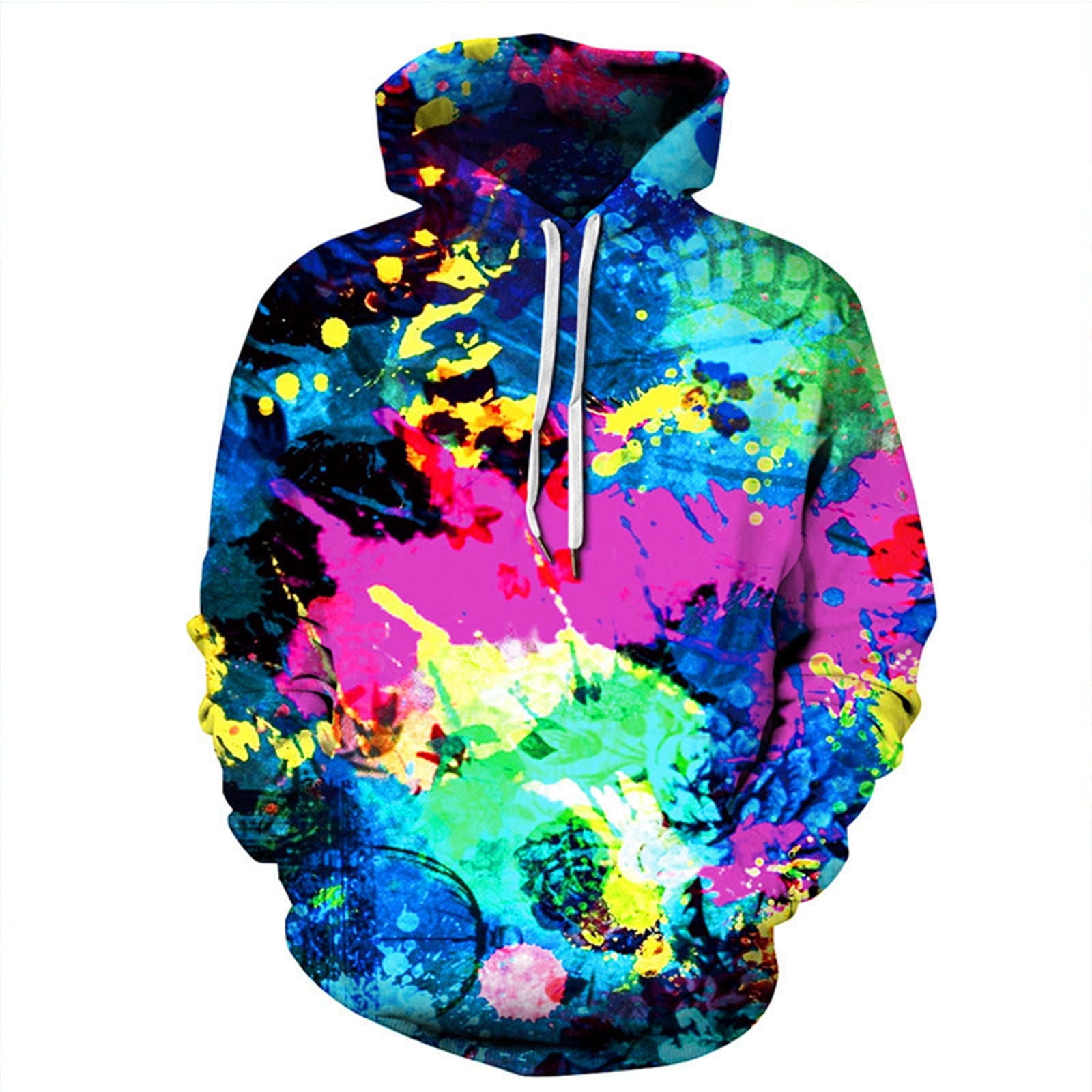 LYRIND Men's Tie Dye Color Print Fashion Hoodie Autumn Winter Large