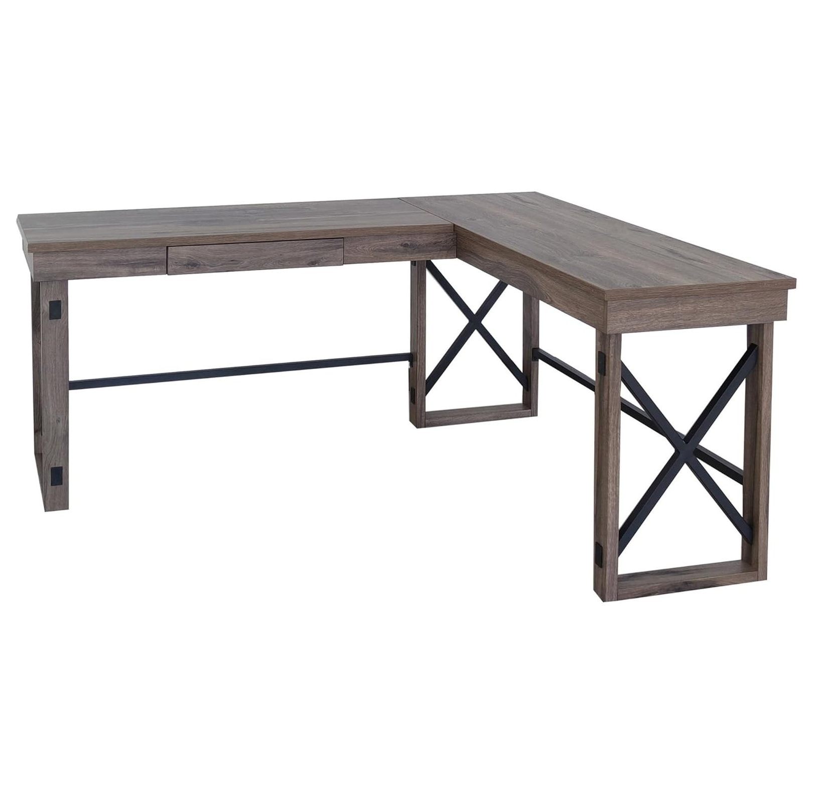 LYS L-Shaped Industrial Desk - Gray Oak Top - 29.50" Height x 67" Width ...