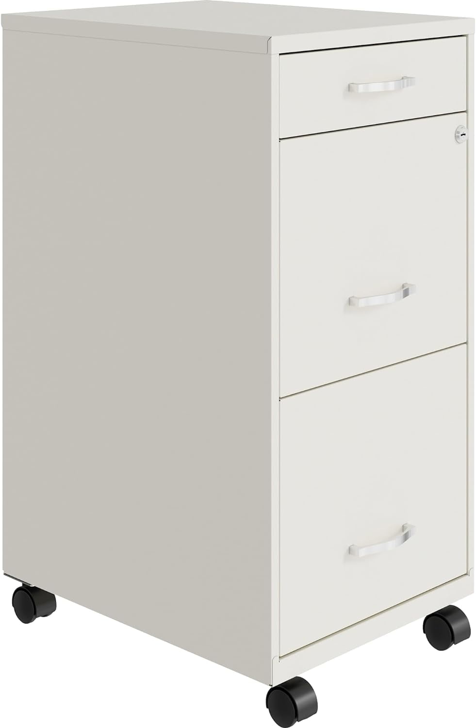 White Steel Mobile 2-Drawer Lockable File Cabinet