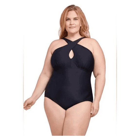 LYSA-Love Your Size Always Keyhole One-Piece Swimsuit, Black, 1X