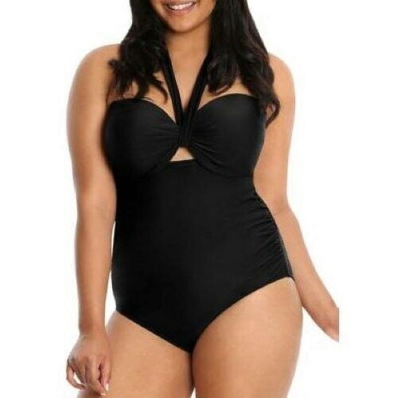 LYSA Women's Plus Size Rouched Halter One Piece Swimsuit SIZE 0X