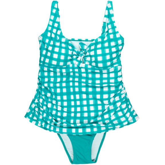 LYSA Women's Swimwear Sleeveless Tankini Top Teal Gingham