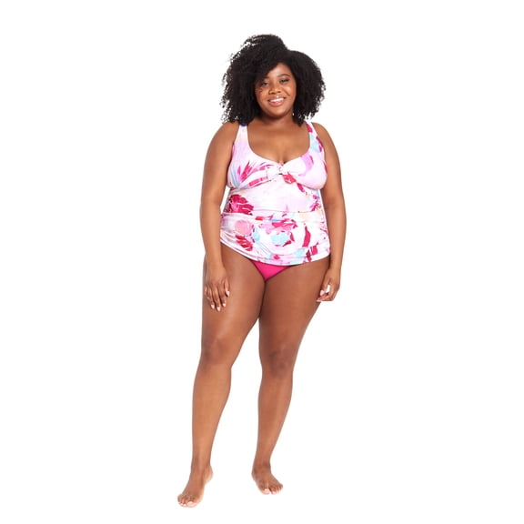 LYSA Women's Swimwear Sleeveless Tankini Top Pink Tropical Floral