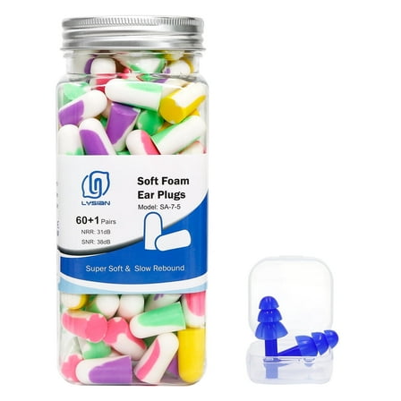 LYSIAN PU Foam Noise Reduction Earplugs for Sleeping, Studying, Traveling, Work, Multicolor, 60 Pair