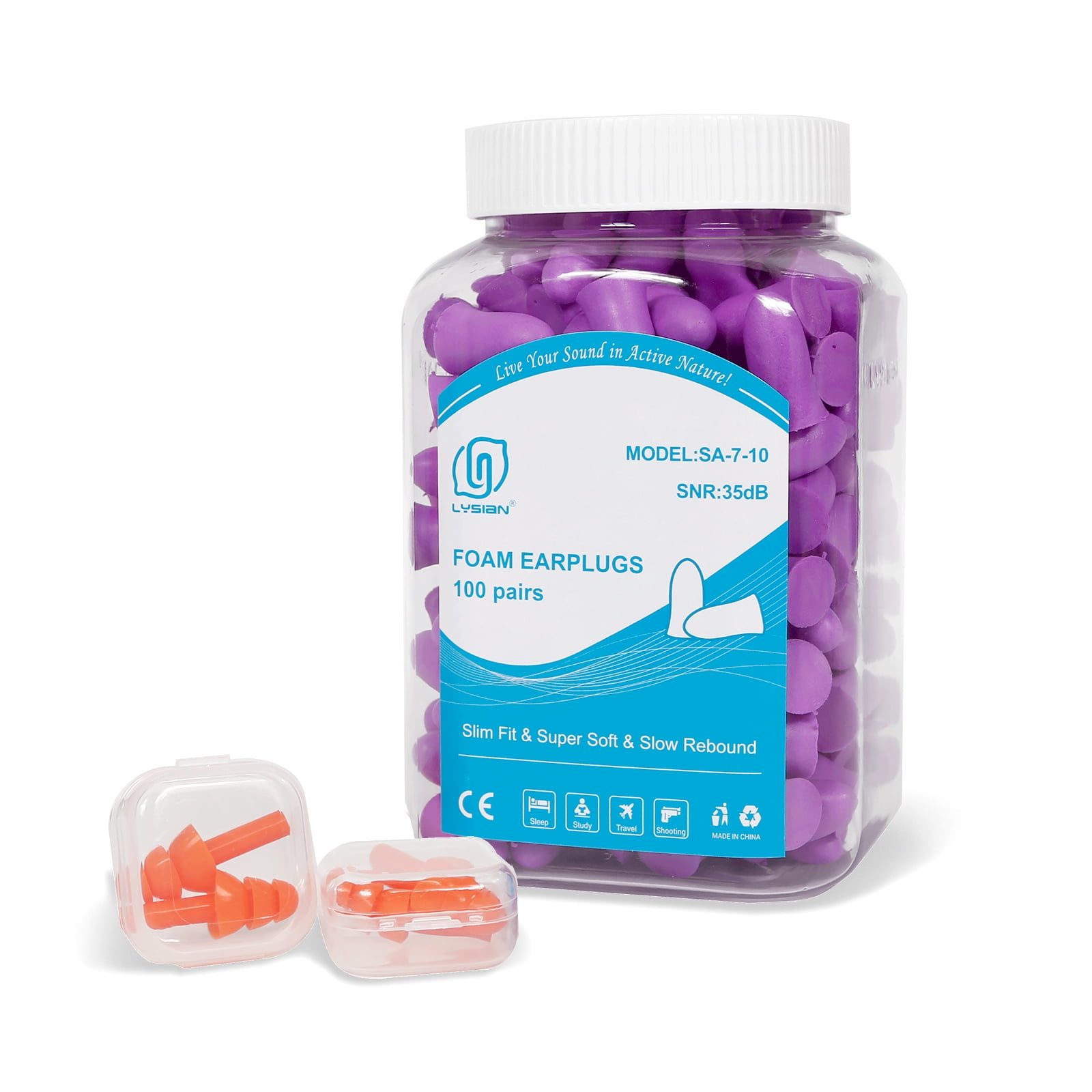 LYSIAN Slim Foam Ear Plugs for Small Ear Canals Women, 100 Pairs, 35dB