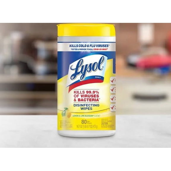 LYSL 80-Count Lemon & Blossom Scent Disinfectant Wipes All-Purpose Cleaner, 6 Canisters