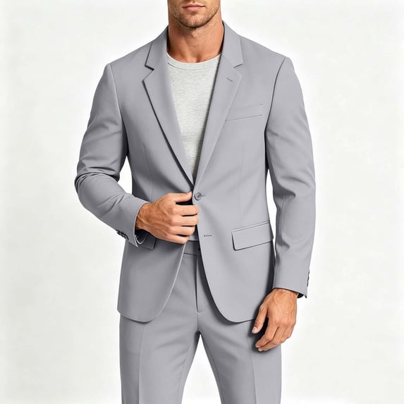 LYSMORA 2026 Men's 2 Piece Single Button Suit Set, Notched Lapel Long Sleeve Blazer & Matching Trousers Multi Pockets Business Wedding Interview Formal Outfit