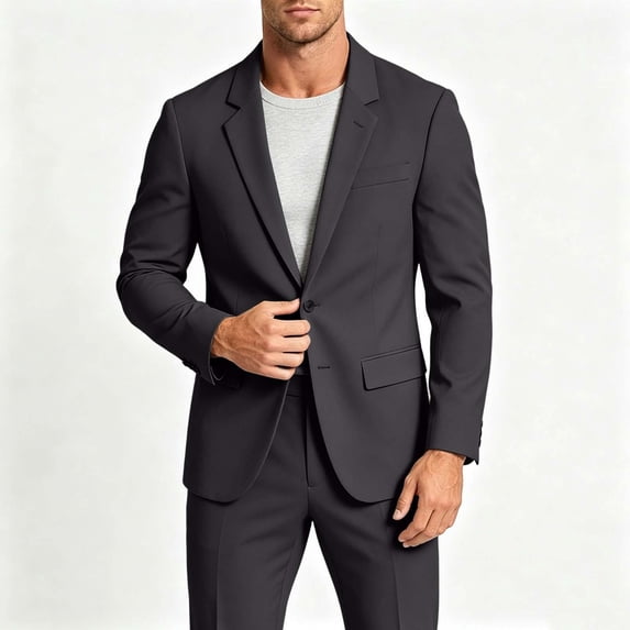 LYSMORA 2026 Men's 2 Piece Single Button Suit Set, Notched Lapel Long Sleeve Blazer & Matching Trousers Multi Pockets Business Wedding Interview Formal Outfit