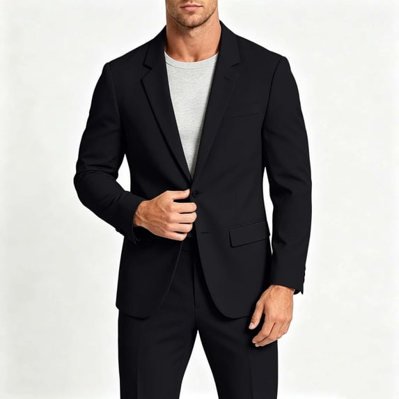 LYSMORA 2026 Men's 2 Piece Single Button Suit Set, Notched Lapel Long Sleeve Blazer & Matching Trousers Multi Pockets Business Wedding Interview Formal Outfit