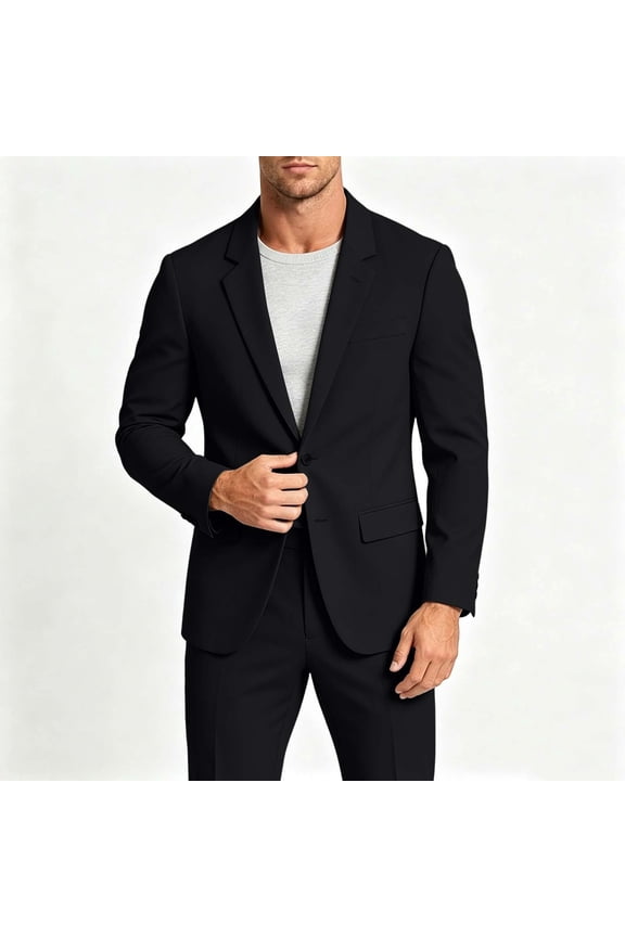 2026 Men's 2 Piece Single Button Suit Set, Notched Lapel Long Sleeve Blazer & Matching Trousers Multi Pockets Business Wedding Interview Formal Outfit