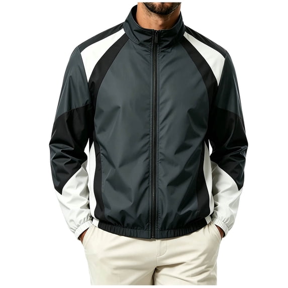 LYSMORA 2026 Men's Color Block Stand Collar Track Jacket, Elastic Cuff Hem Slip Side Pockets Loose Fit Lightweight Athletic Windbreaker Zip Outerwear
