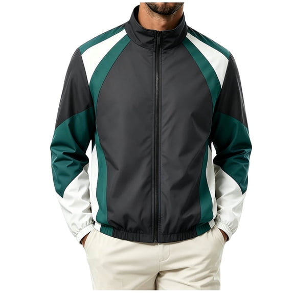 LYSMORA 2026 Men's Color Block Stand Collar Track Jacket, Elastic Cuff Hem Slip Side Pockets Loose Fit Lightweight Athletic Windbreaker Zip Outerwear