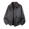 thumbnail image 1 of LYSMORA 2026 Men's Contrast Lapel Suede Bomber Jacket, Snap Flap Pockets Elastic Hem Oversized Loose Fit Windproof Retro Street Casual Outerwear, 1 of 4