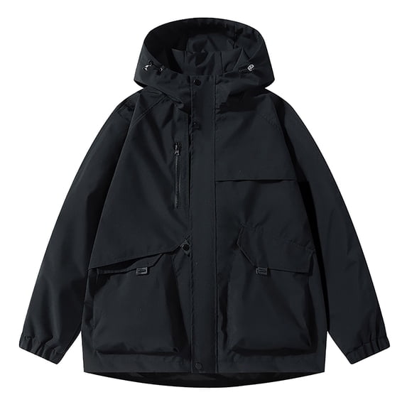 LYSMORA 2026 Men's Drawstring Hood Multi Pocket Utility Wind Jacket, Zip Chest Pocket Flap Elastic Cuff Long Sleeve Loose Fit Hiking Travel Outerwear