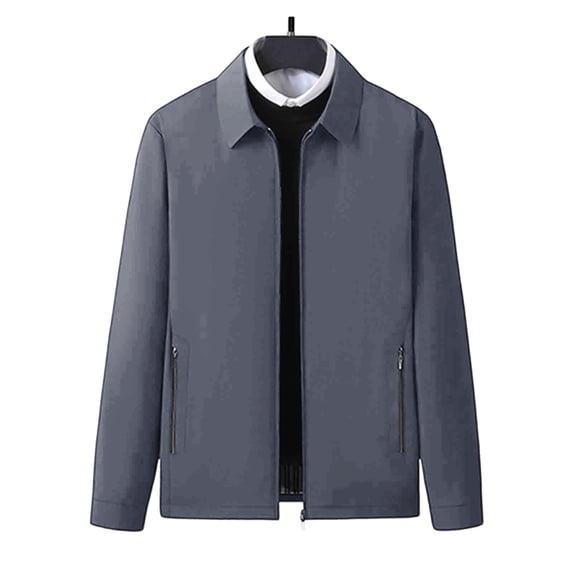 LYSMORA 2026 Men's Lapel Collar Full Zip Business Jacket, Zipper Side Pockets Straight Cuff Loose Fit Windproof Lightweight Casual Outerwear
