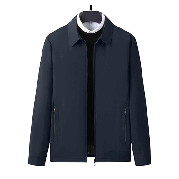 LYSMORA 2026 Men's Lapel Collar Full Zip Business Jacket, Zipper Side Pockets Straight Cuff Loose Fit Windproof Lightweight Casual Outerwear