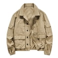 thumbnail image 1 of LYSMORA 2026 Men's Lapel Collar Multi Pocket Cargo Jacket, Button Front Elastic Cuff Loose Fit Outdoor Utility Casual Outer Shacket, 1 of 4