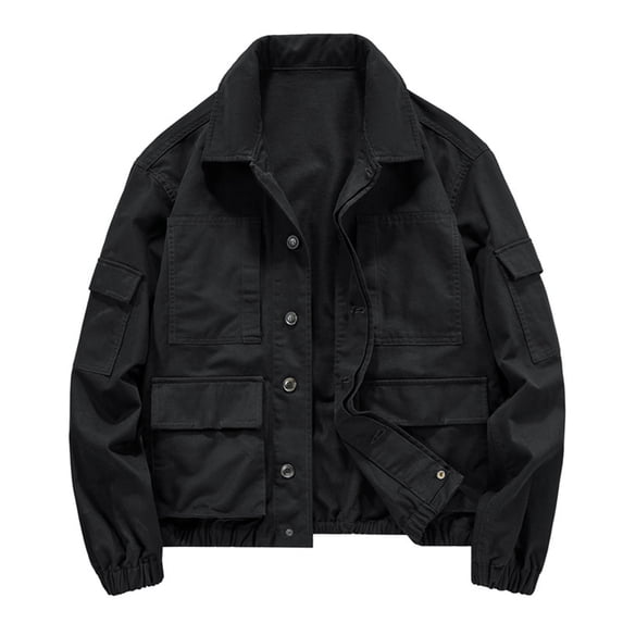 LYSMORA 2026 Men's Lapel Collar Multi Pocket Cargo Jacket, Button Front Elastic Cuff Loose Fit Outdoor Utility Casual Outer Shacket