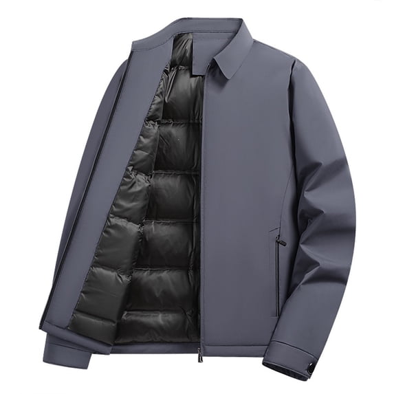 LYSMORA 2026 Men's Lapel Collar Padded Insulated Winter Jacket, Zip Side Pockets Straight Cuff Loose Fit Windproof Business Warm Outerwear