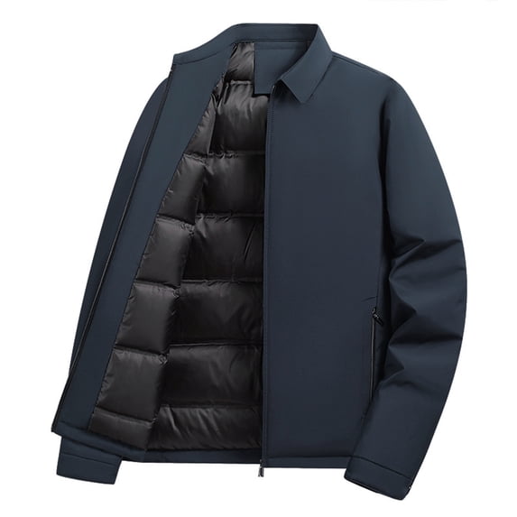 LYSMORA 2026 Men's Lapel Collar Padded Insulated Winter Jacket, Zip Side Pockets Straight Cuff Loose Fit Windproof Business Warm Outerwear