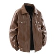 thumbnail image 1 of LYSMORA 2026 Men's Lapel Faux Leather Trucker Bomber Jacket, Snap Chest Flap Pockets Elastic Cuff Hem Oversized Loose Fit Windproof Motorcycle Street Casual Outerwear, 1 of 8