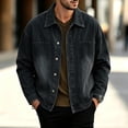 thumbnail image 1 of LYSMORA 2026 Men's Lapel Gradient Washed Denim Trucker Jacket, Chest Patch Pockets Oversized Loose Fit Casual Outer Shacket, 1 of 5