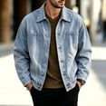thumbnail image 1 of LYSMORA 2026 Men's Lapel Gradient Washed Denim Trucker Jacket, Chest Patch Pockets Oversized Loose Fit Casual Outer Shacket, 1 of 5