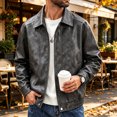 thumbnail image 1 of LYSMORA 2026 Men's Lapel Vintage Washed Faux Leather Bomber Jacket, Snap Button Zip Front Elastic Hem Oversized Loose Fit Windproof Motorcycle Street Casual Outerwear, 1 of 5