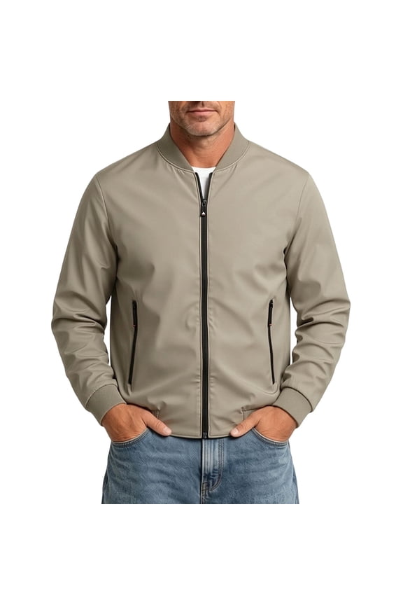 2026 Men's Lightweight Bomber Jacket, Ribbed Trim Zipper Side Pockets Loose Fit Casual Daily Outerwear