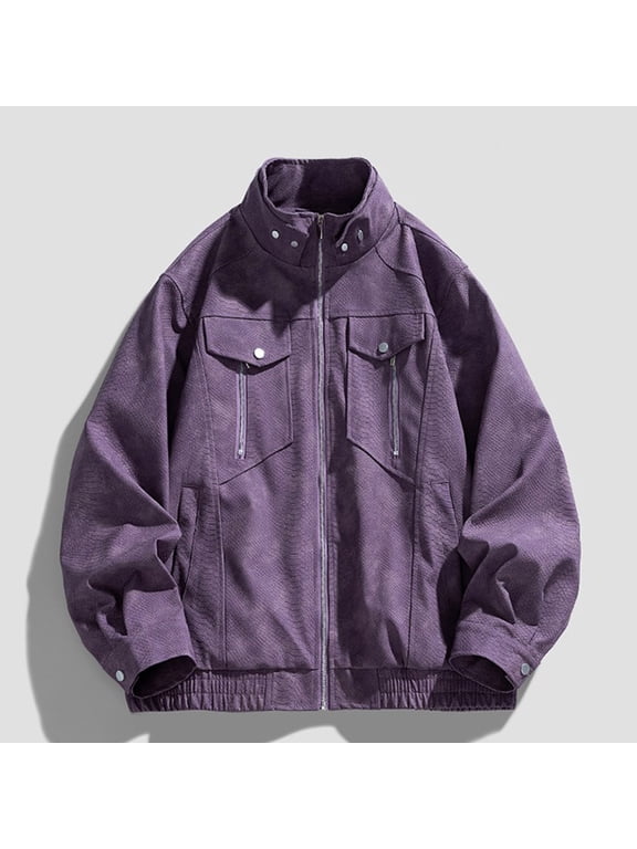 2026 Men's Oversized Asymmetric Zip Faux Leather Bomber Jacket, Wide Lapel Collar Snap Decor Elastic Rib Hem Loose Fit Casual Outerwear