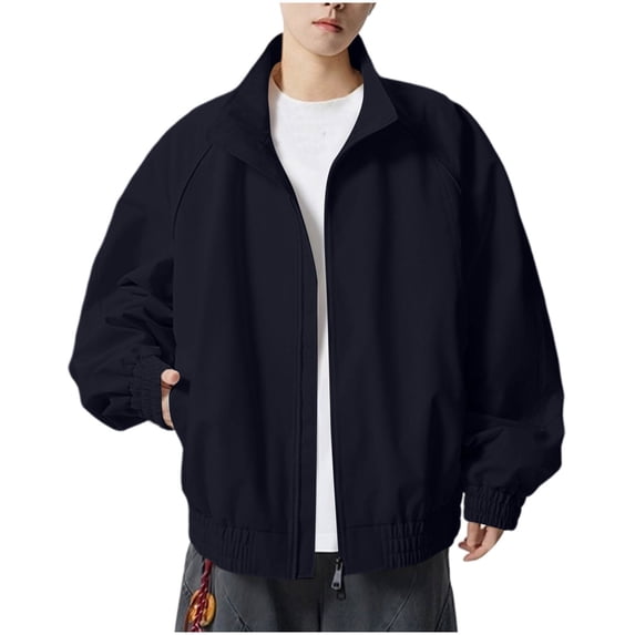 LYSMORA 2026 Men's Oversized Stand Collar Full Zip Bomber Jacket, Elastic Cuff Hem Slip Side Pockets Long Sleeve Loose Fit Street Travel Outerwear