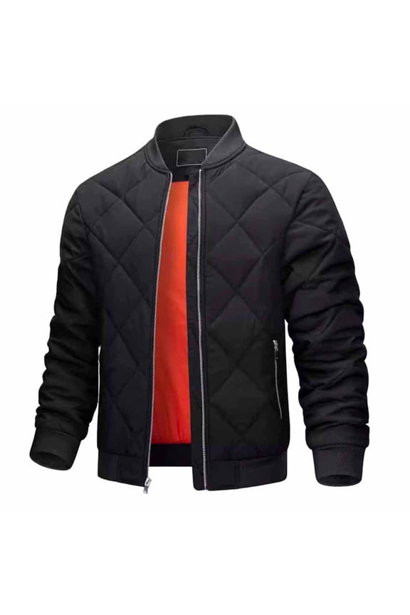 2026 Men's Quilted Bomber Jacket, Ribbed Trim Zipper Side Pockets Loose Fit Warm Padded Casual Outerwear