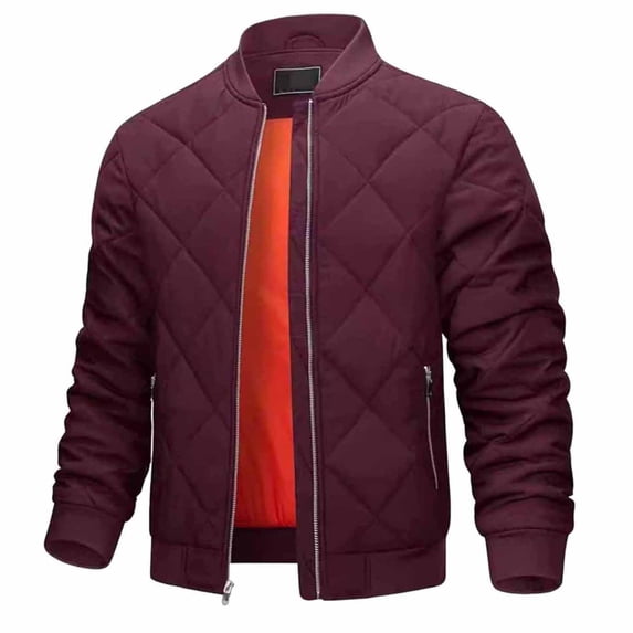 LYSMORA 2026 Men's Quilted Bomber Jacket, Ribbed Trim Zipper Side Pockets Loose Fit Warm Padded Casual Outerwear