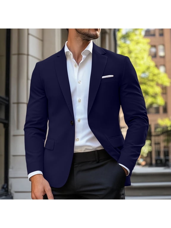 2026 Men's Single Button Formal Blazer, Notched Lapel Long Sleeve Suit Jacket with Decor Pocket and Flap Pockets Business Daily Outerwear