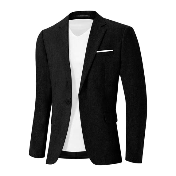 LYSMORA 2026 Men's Single Button Notched Lapel Suit Blazer, Chest Pocket Side Flap Pockets Long Sleeve Formal Business Wedding Interview Outerwear