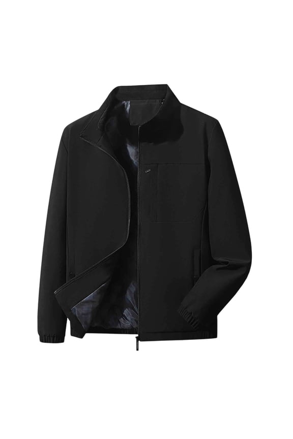 2026 Men's Stand Collar Full Zip Lightweight Bomber Jacket, Zip Chest Pocket Elastic Cuff Loose Fit Windproof Business Casual Outerwear