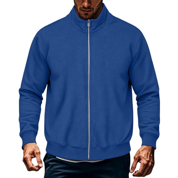 LYSMORA 2026 Men's Stand Collar Full Zip Sweatshirt Jacket, Ribbed Cuff & Hem Loose Fit Lightweight Casual Layering Outerwear